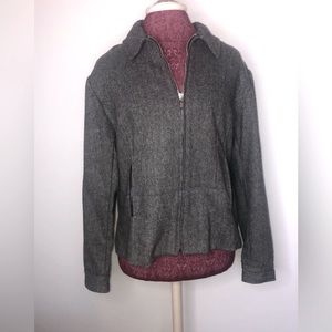 Fashion Bug Wool blend Herringbone Gray Bomber Jacket with Structured Design